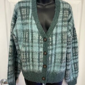 Plaid Button-Up Women Sweater - Green Cupcakes and Cashmere L